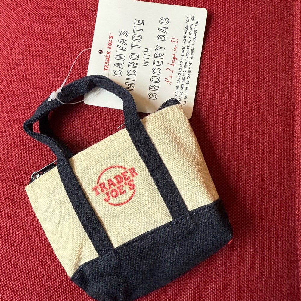 Trader Joe's Canvas Micro Tiny Tote With Grocery Bag Inside Blue coin purse